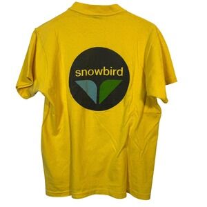 Vintage TShirt Mens Large Snowbird Ski Resort Graphic T Shirt Yellow Retro